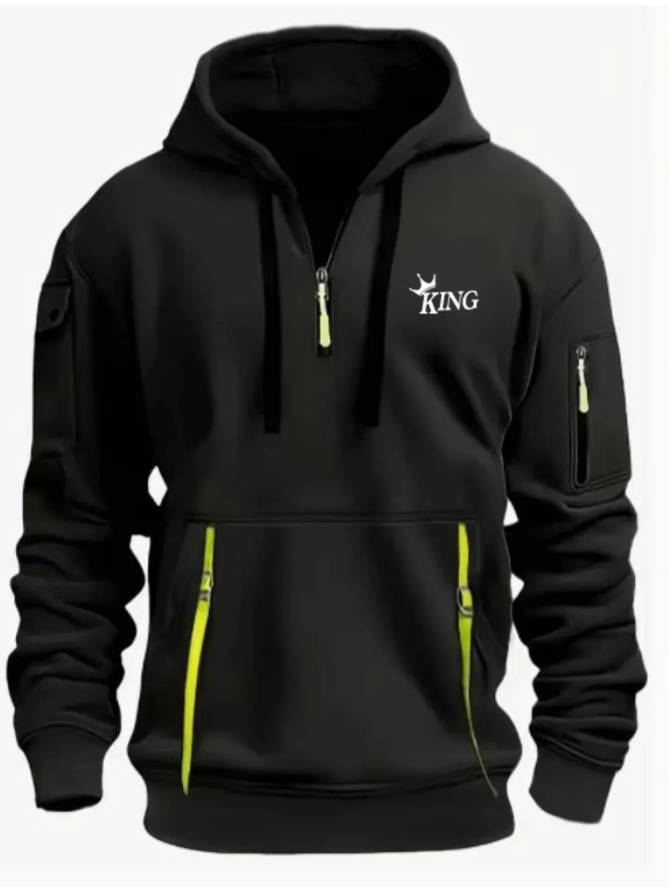 Men's and women's hooded hoodies autumn edition with multiple zippers and pockets, made of KING crown printed fabric for warmth