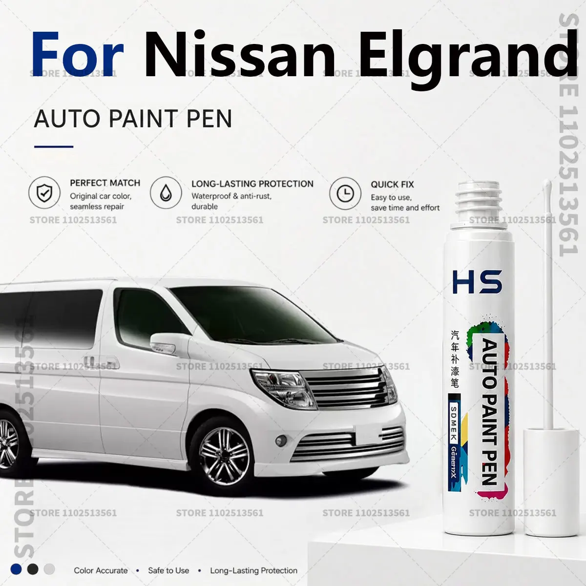 For Nissan Elgrand Touch Up Paint Pen – Quick Car Scratch Repair for Chips & Minor Scratches Grey Black Dark Red Pearl White