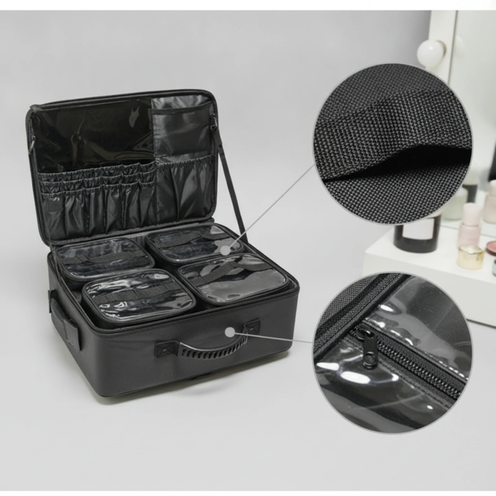 Rolling Makeup Case Hard-Sided Makeup Case with Wheels Cosmetic Trolley with Wheels Retractable Sturdy for Beauticians view 3
