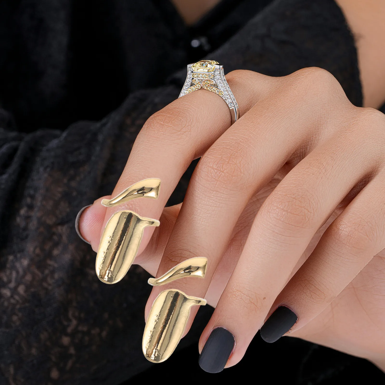 

10Pcs Finger Nail Protection Rings Retro Alloy Adjustable Removable Fingertip Nail Cover Jewelry Office Home Manicure Decoration