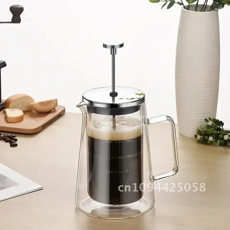 

Glass French Press Pot 350ML/600ML/1000ML Heat-resistant Double-layer Coffee Pot Household Filter Sharing Pot Coffee Tool