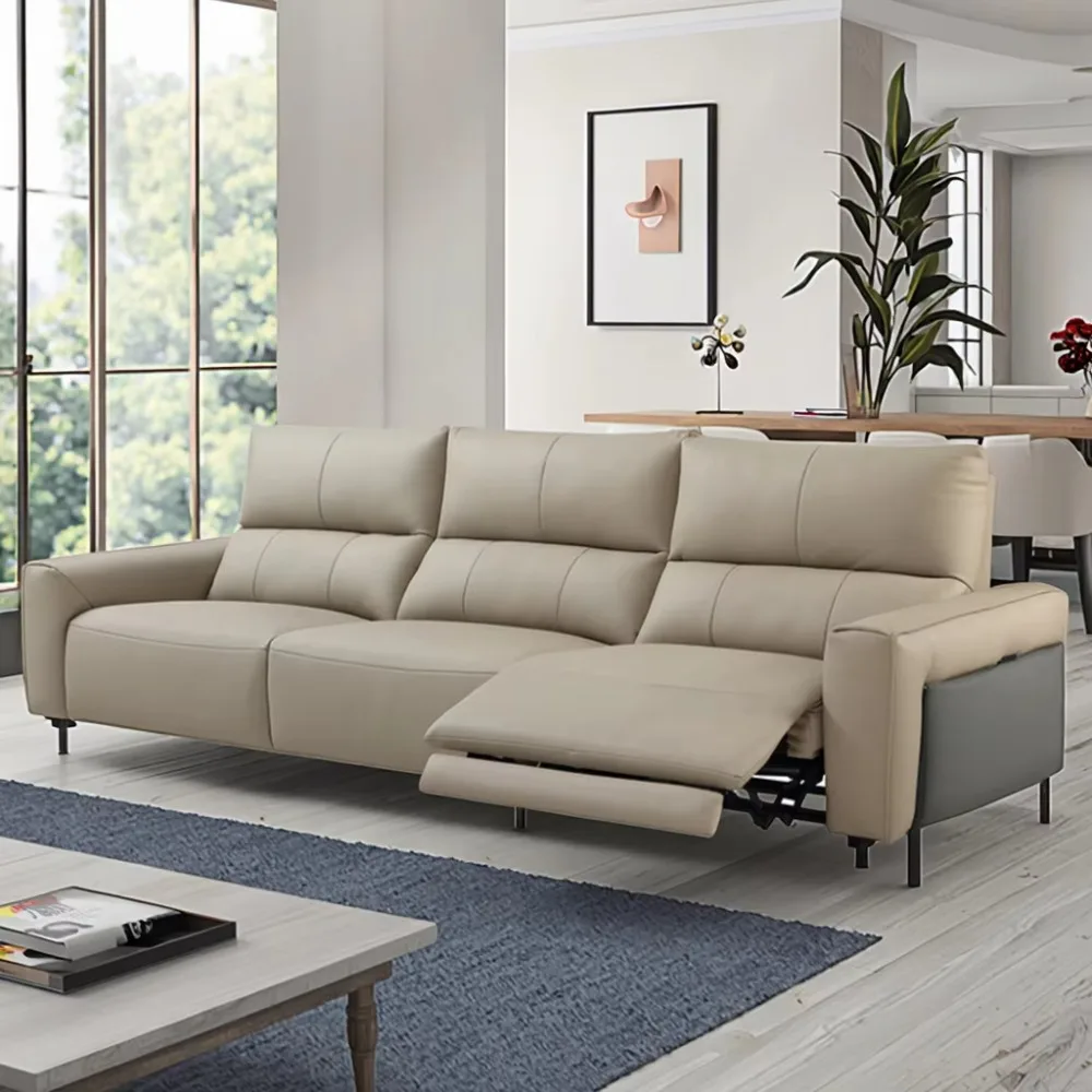 Modern Luxury Leather Electric Recliner Sofa Set Expandable Wooden Frame Living Room Furniture