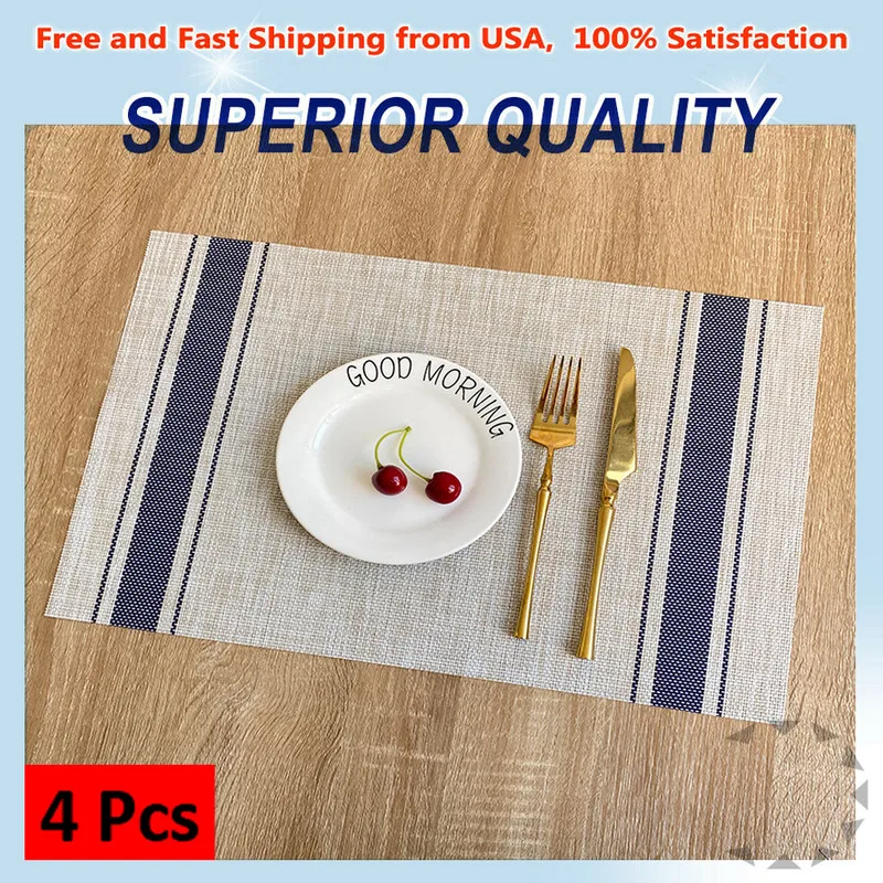 Set of 4 Table Placemats Rectangle Non-Slip Washable Heat Insulation Dining Place Mats PVC