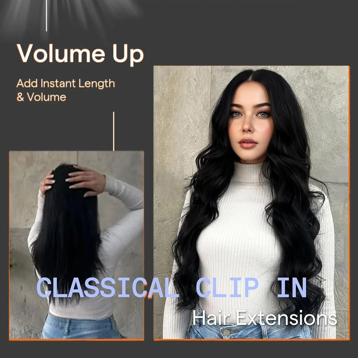 Ekstensi Rambut Asli Jet Black Straight Clips 7Pcs Clip Ins Rambut Remy Asli untuk Wanita Menambah Panjang & Volume Rambut