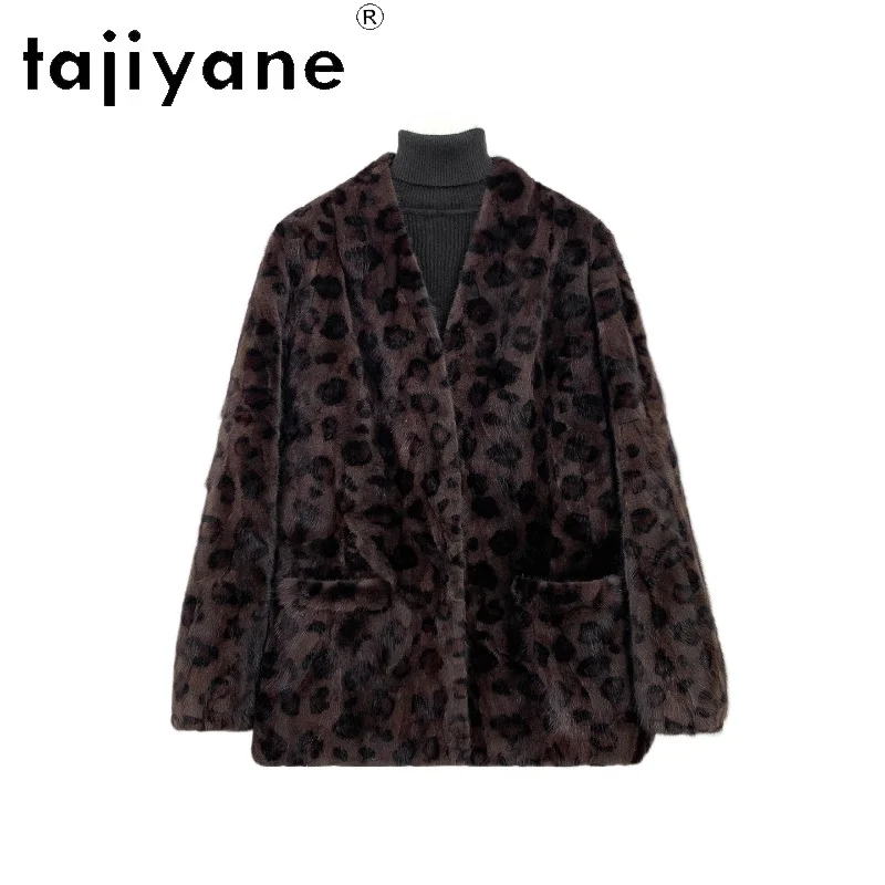 

TAJIYANE 100% Natural Mink Fur Coat Women Chic Leopard Print Real Fur Coats Warm Winter Jackets 2025 Woman Clothing шуба женская