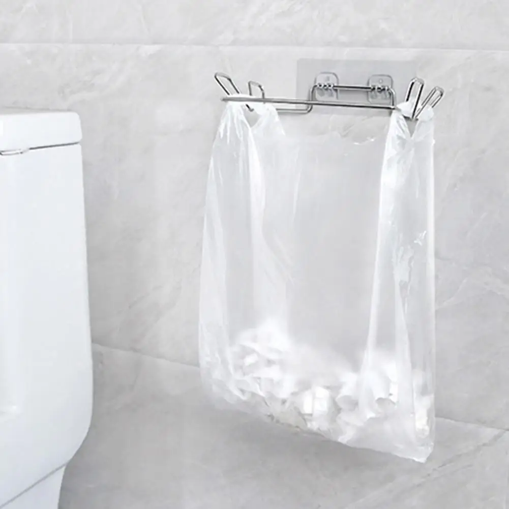 Garbage Bag Holder Rust-free Garbage Bag Holder Stainless Steel Garbage Bag Hanger with Strong Adhesive Traceless Glue