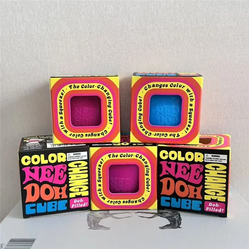 Needoh Color Change Cube Fidget Toy Quick Rebound Stress Relief Squeeze Anxiety Ball Sensory Toy Calm Down for Adult ADHD Autism