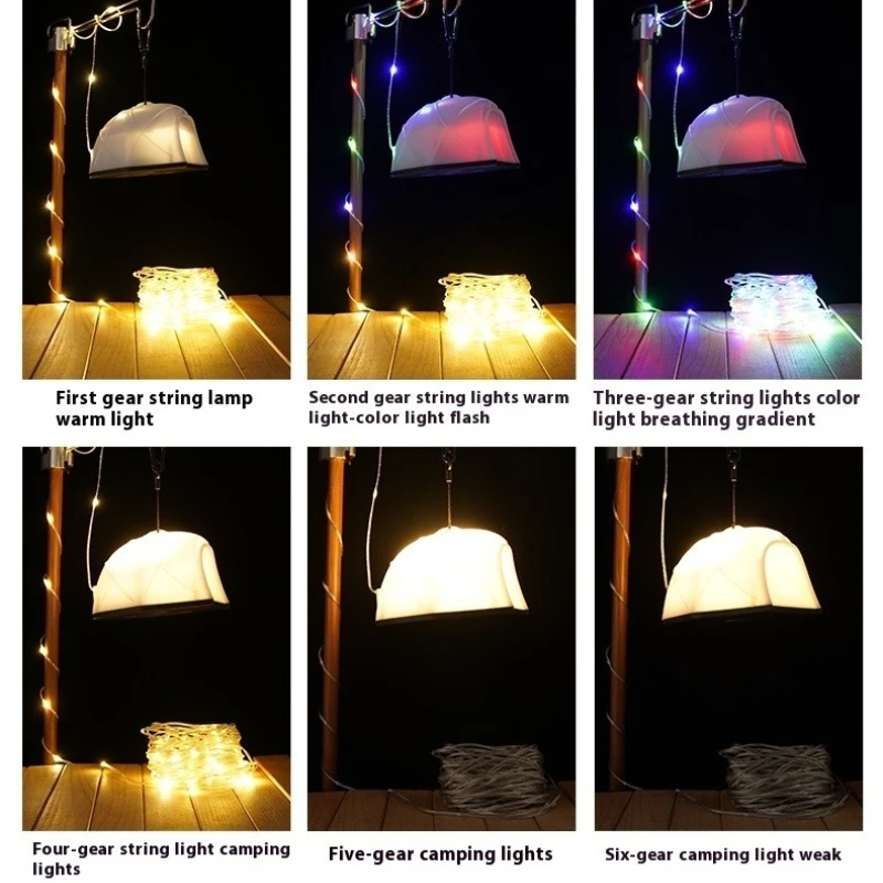 Portable Camping Tarp Atmosphere Lantern 15m LED String Lights 4000mAh Flashlight Rechargeable Outdoor Waterproof Emergency Lamp