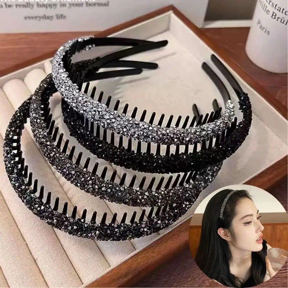 Non-Slip Toothed Headband With Rhinestones Lady Exquisite Crystal Hair Hoop Luxury Woman Hairband Wedding Party Hair Accessories