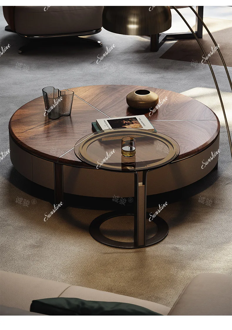 TV cabinet combination villa large flat floor living room size round light luxury advanced coffee table