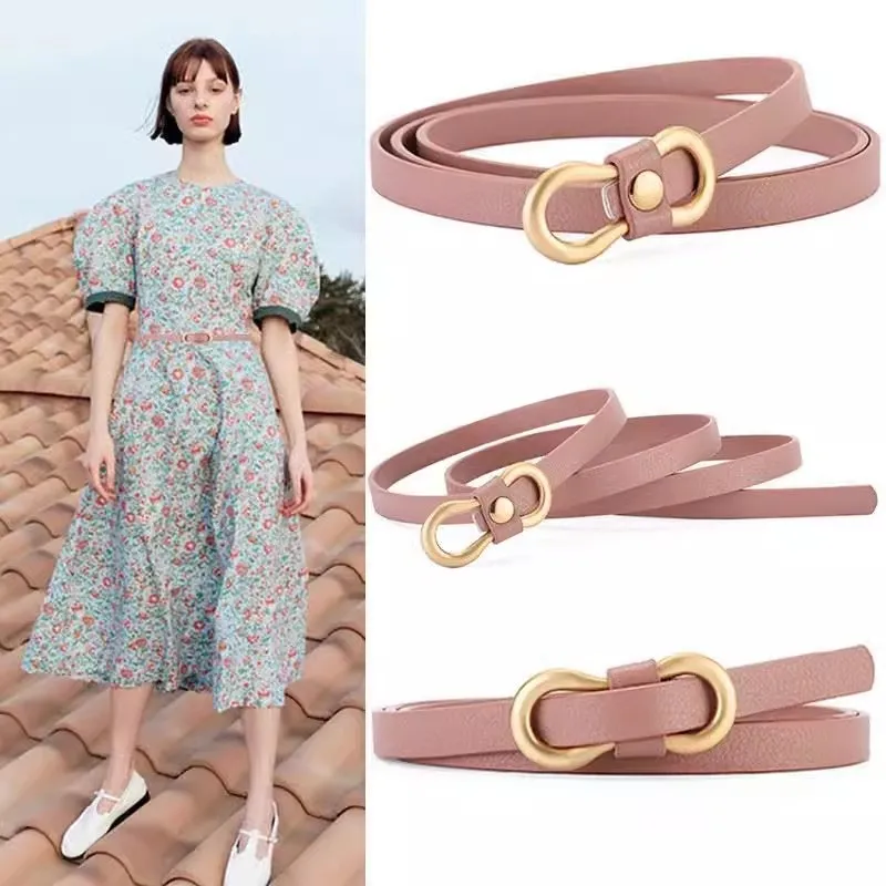 Women Belts New PU Leather 8-shaped Metal Buckle Belt Girls Dress Jean Pants Waistband Belts For Lady Luxury Brand Belts