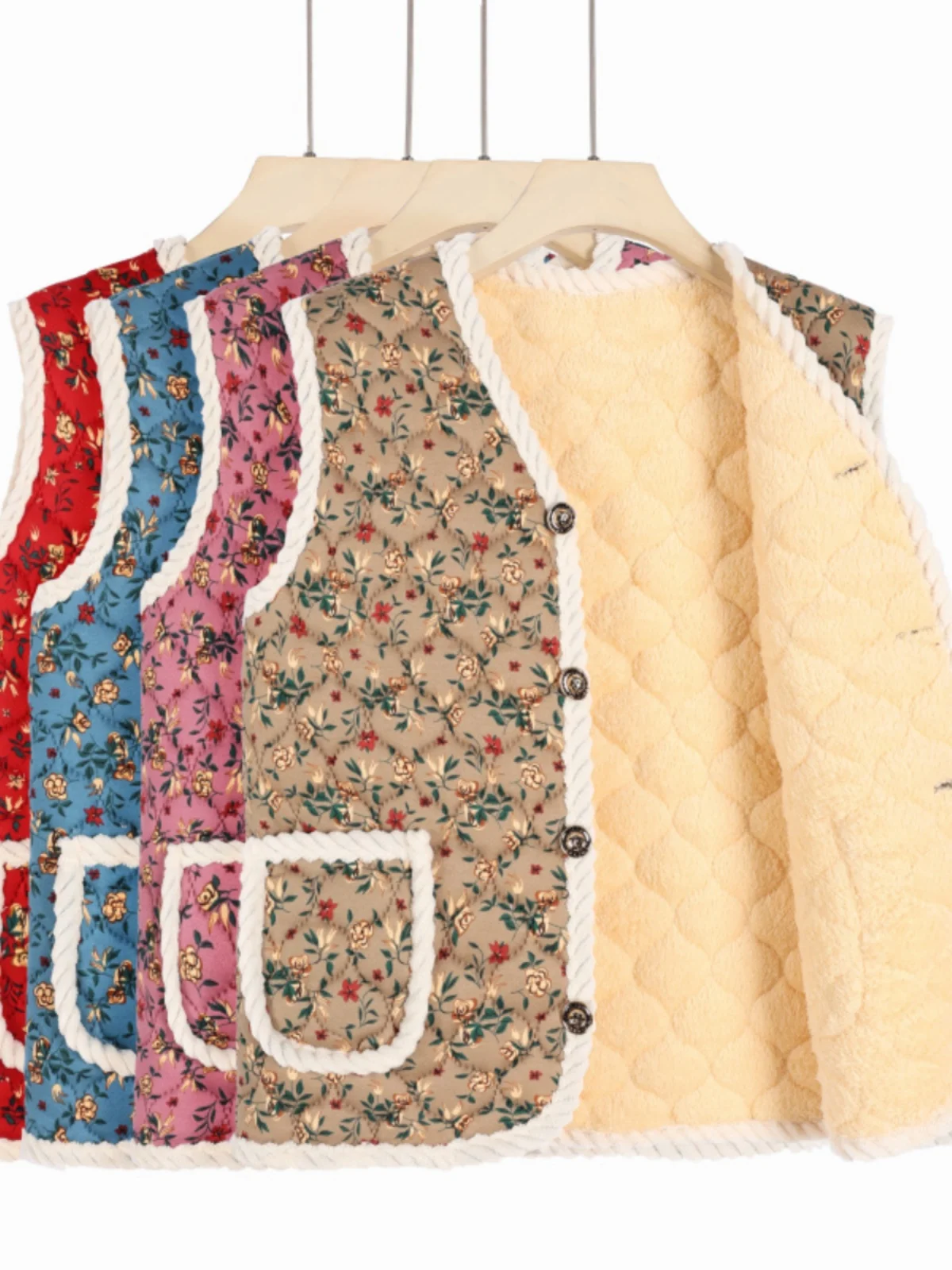 Chaleco de algodón con forro de Fce y estampado Floral para mujeres de mediana edad y ly, ropa de viaje cálida y con botones para madres y vueltas