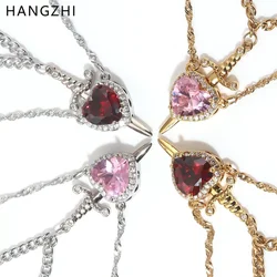 HanZhi Punk Gothic Valentine's Day Heart Pendant Two Piece Set Stainless Steel Necklace Vintage Jewelry for Women Men