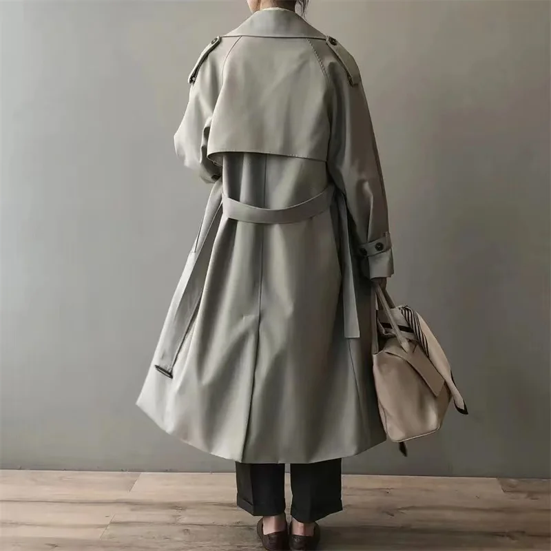 

Streetwear Long Trench Coat Women Spring Chic Khaki Double Breasted Gabardina Jackets Korean Windbreaker Classic Casaco