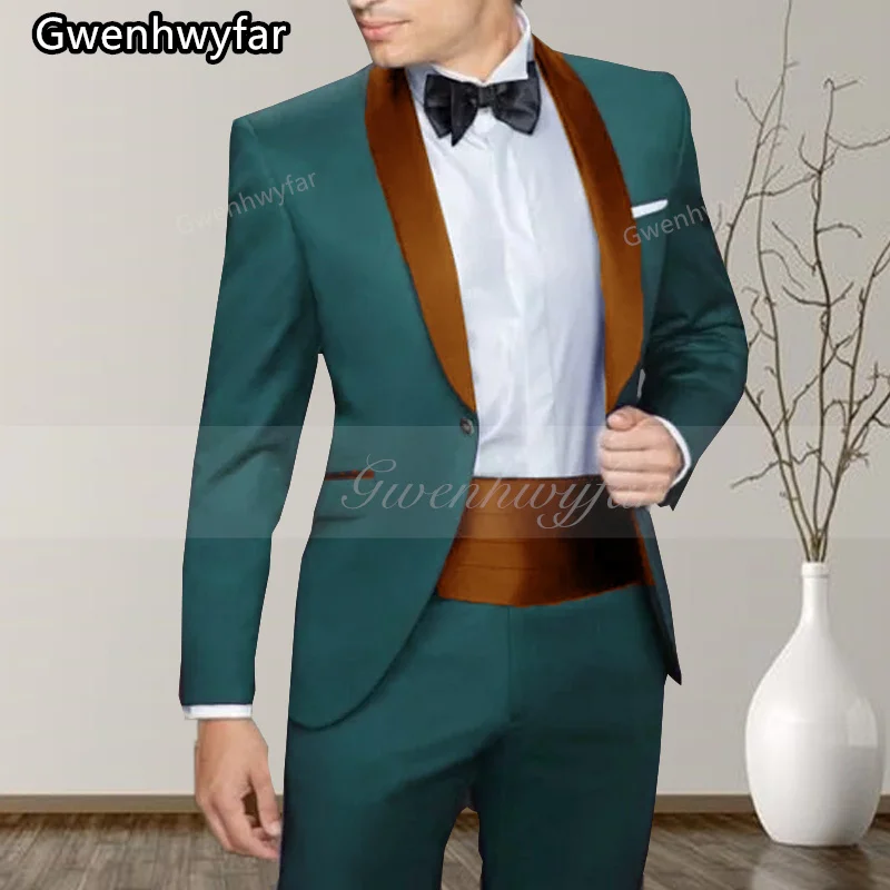

Gwenhwyfar 2025 Autumn New Fashion Men's Suit Shiny Satin Collar Wedding Party Bridesman Tuxedo 2 Piecse (Jacket+Pant)