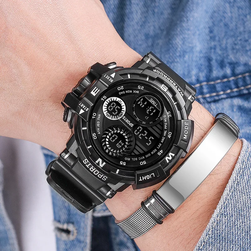 ساعة رياضية إلكترونية LED متعددة الوظائف للرجال ، ضوء ليلي ، منبه ، ساعة للأزواج