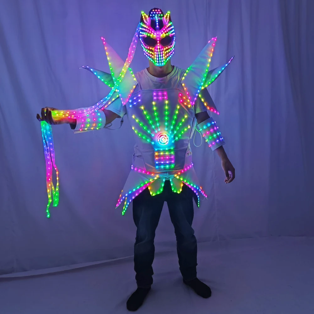 Kolorowy kostium robota Pixel LED Traje LED Lights Luminous Jacket Odzież Performance Wear Kask