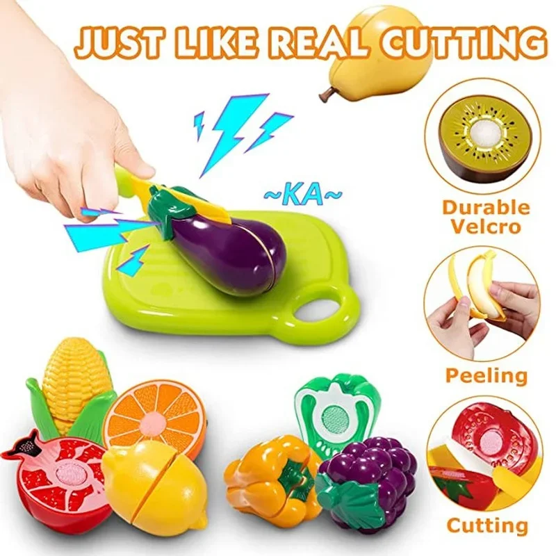 Divertido juego de juguetes pequeños para niños, cocina cortada, frutas y verduras frescas, comida de imitación, aprendizaje, juguetes educativos para edades tempranas