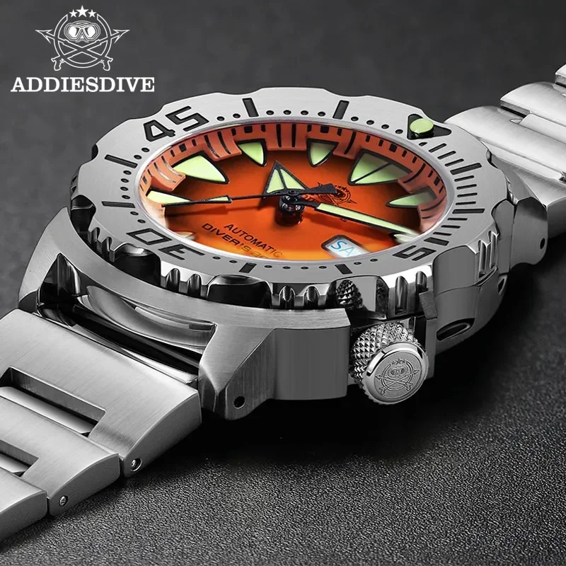 ADDIESDIVE AD2103 42mm 200M Diving Sapphire Crystal Monster Orange Dial NH36 Men Automatic Watch Luminous Steel Mechanical Watch