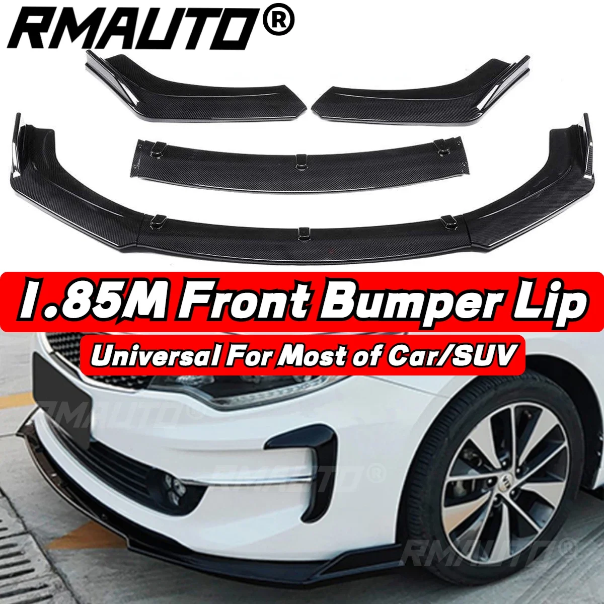 Lábio Amortecedor Dianteiro Universal para BMW, Fibra De Carbono, Body Kit, Spoiler, Difusor, Divisor, Benz, Toyota, Honda, 185cm