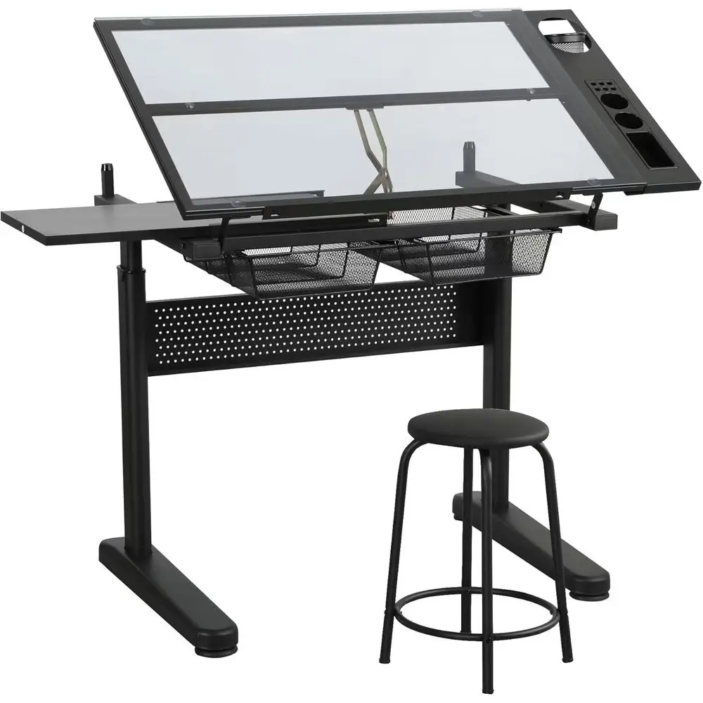 Adjustable Standing Desk with Glass Top - Height-Adjustable Desk for Creative Professionals, Black, 29.52-41.33 Height Range
