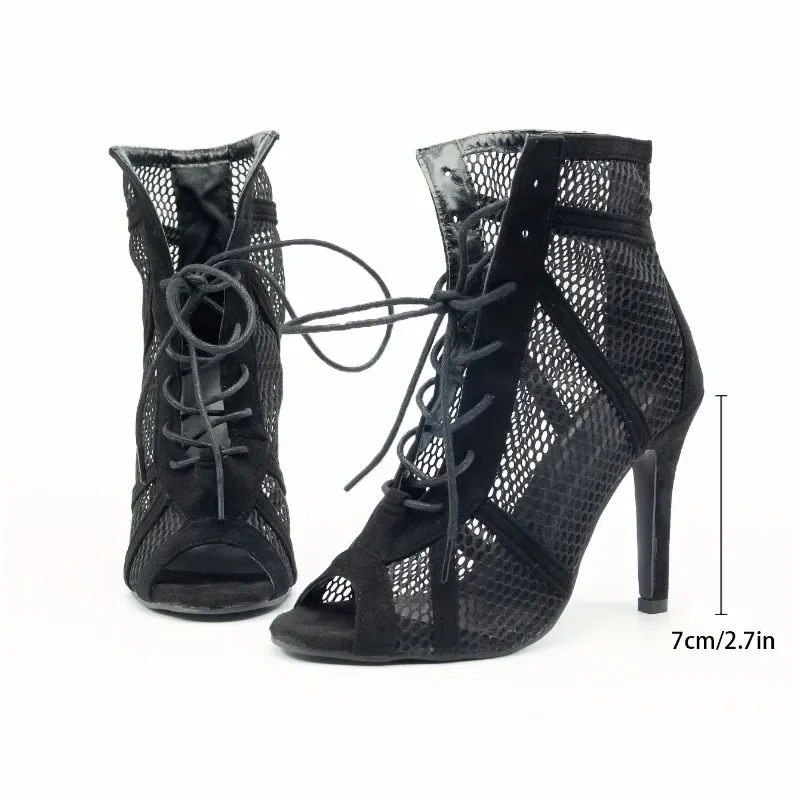 New Fashion Show Black Net Fabric Cross Strap Sexy High Heel Sandals Woman Shoes Pumps Lace-up Peep Toe Sandals Casual Mesh