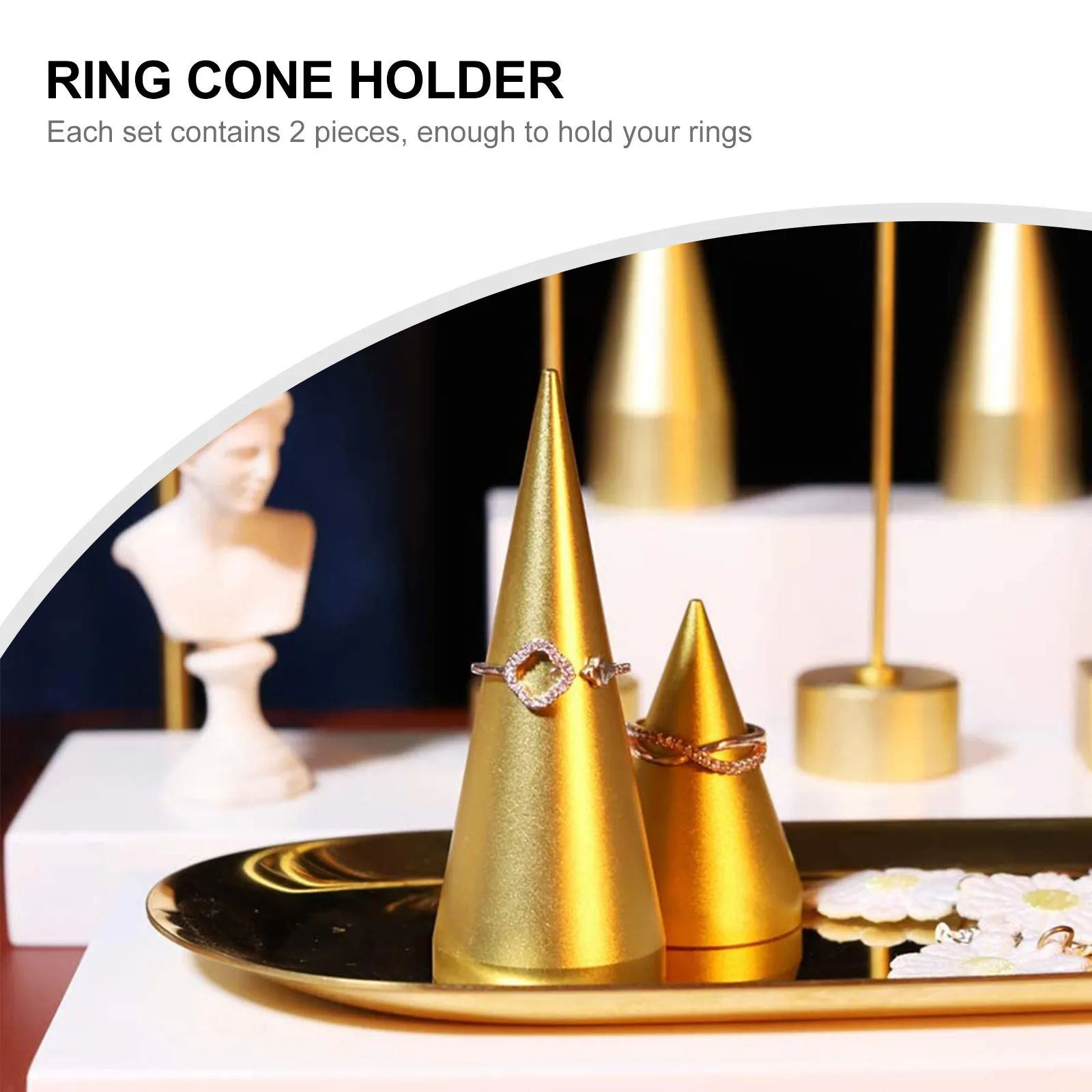 

Набор из 2 минималистичных подставок для колец в скандинавском стиле, металлические конусные держатели для демонстрации и декора ювелирных изделий