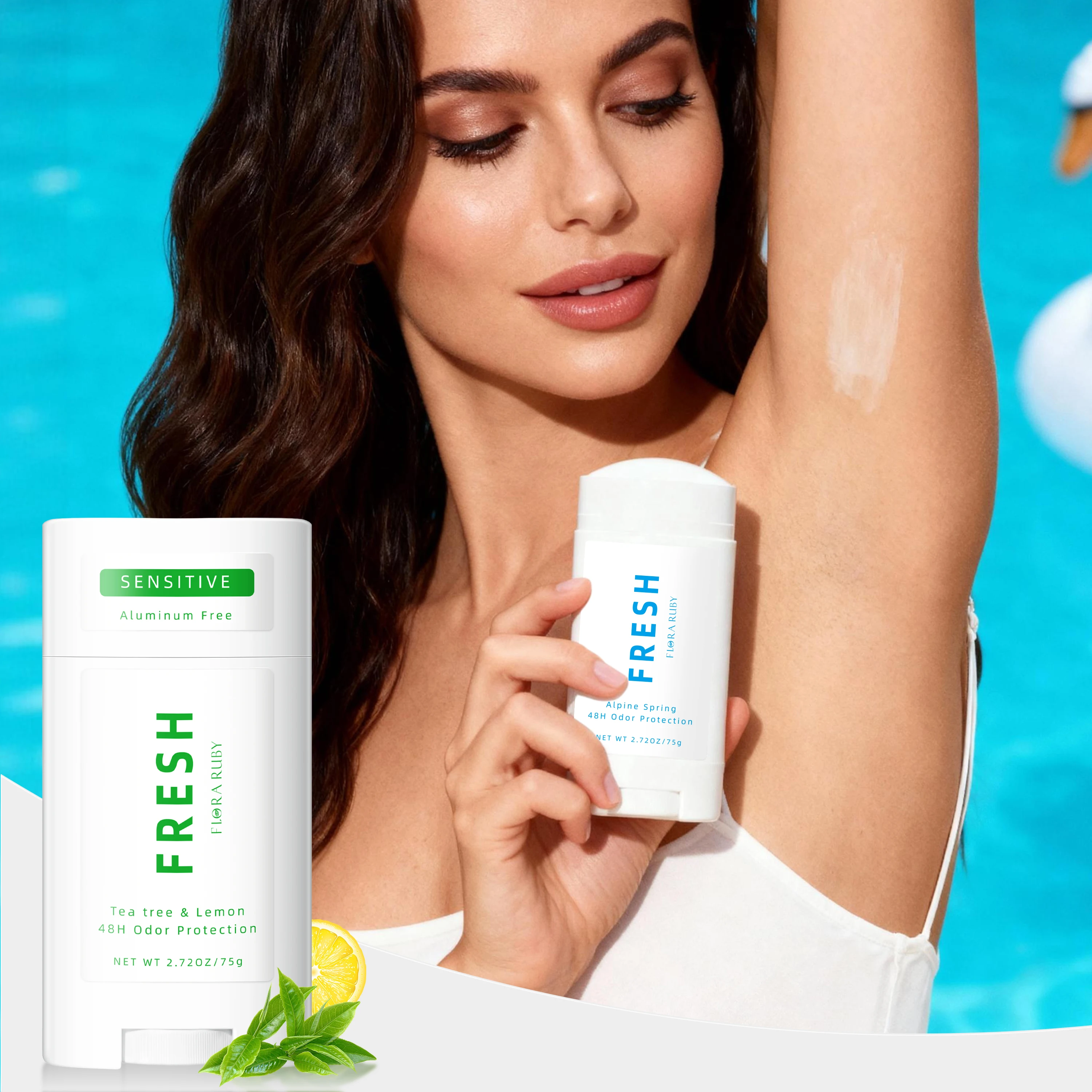 FLORA RUBY Aluminum Free Deodorant Stick 75g 48H Odor Protection Long Lasting Freshness Sensitive Skin Underarm Women Men