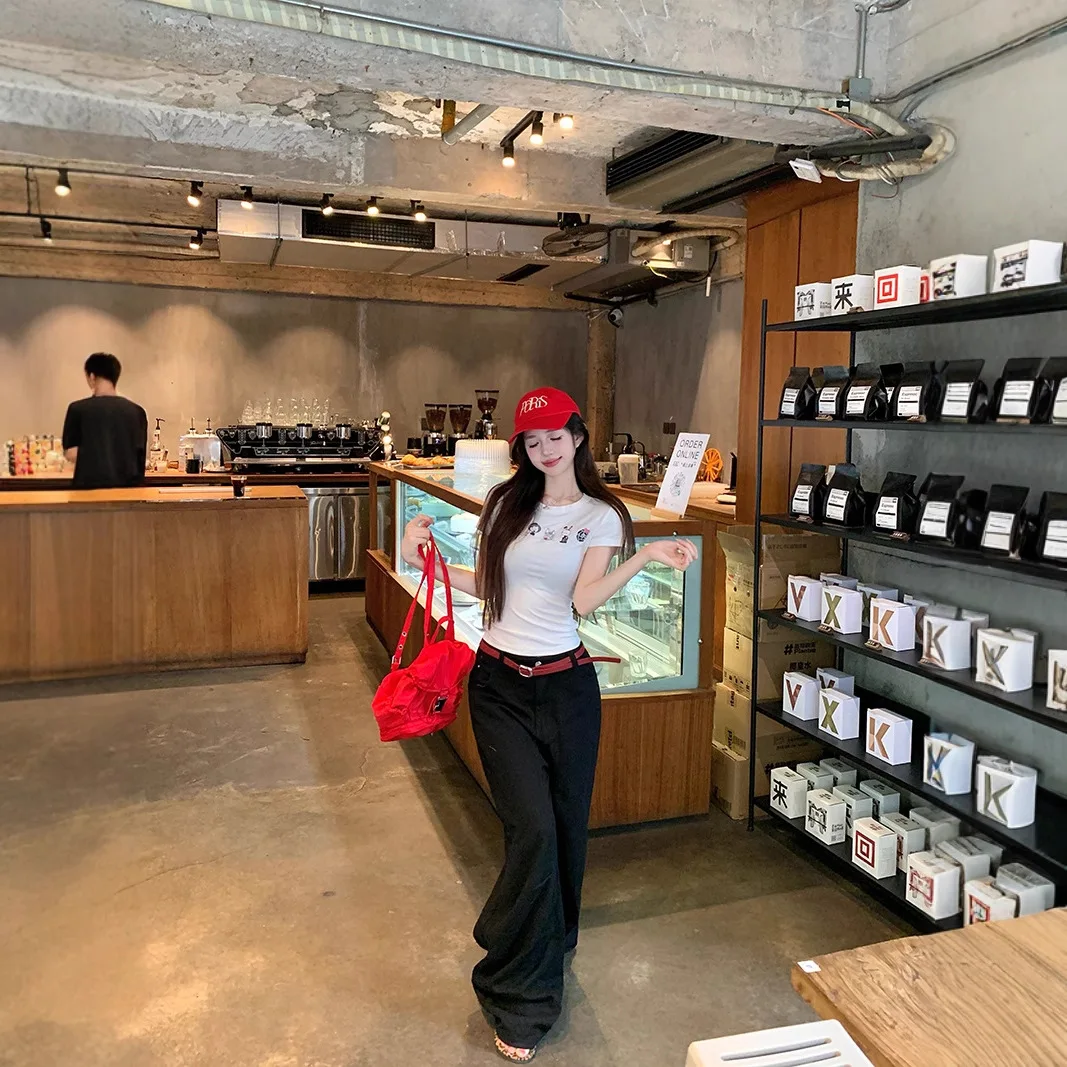 جيني رمادي السجق الكلب طباعة جولة الرقبة قصيرة الأكمام تي شيرت المرأة الصيف أعلى مريحة عارضة نمط نسيج مرن