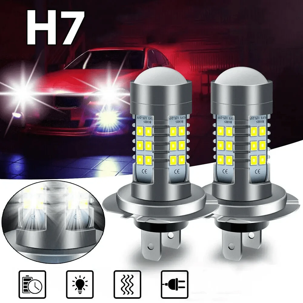 2 buah lampu depan LED depan bohlam lampu depan H7 sinar tinggi dan rendah 6000K super putih