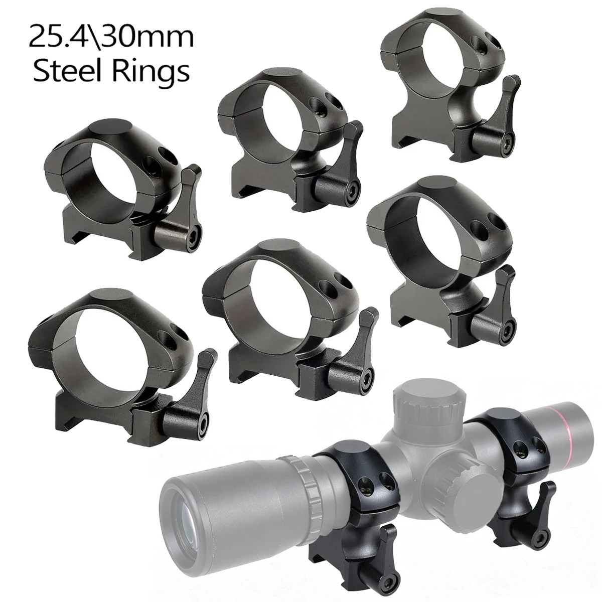 25.4mm 30mm Rings 2Pcs/Set Steel Scope Quick Release Low Medium High Profile Picatinny Rifle 20mm Rail Hunting Scope Ring Mount