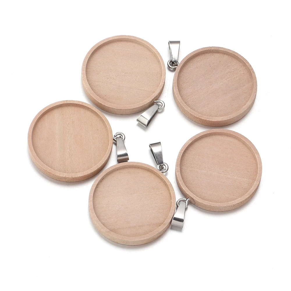 1-5pcs/lot 25-30mm Round Wood Cabochon Base Settings, DIY Accessories
