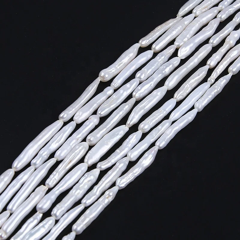 

Wholesale 4-5mm white toothpick stick irregular cylinder shape natural freshwater pearls strand