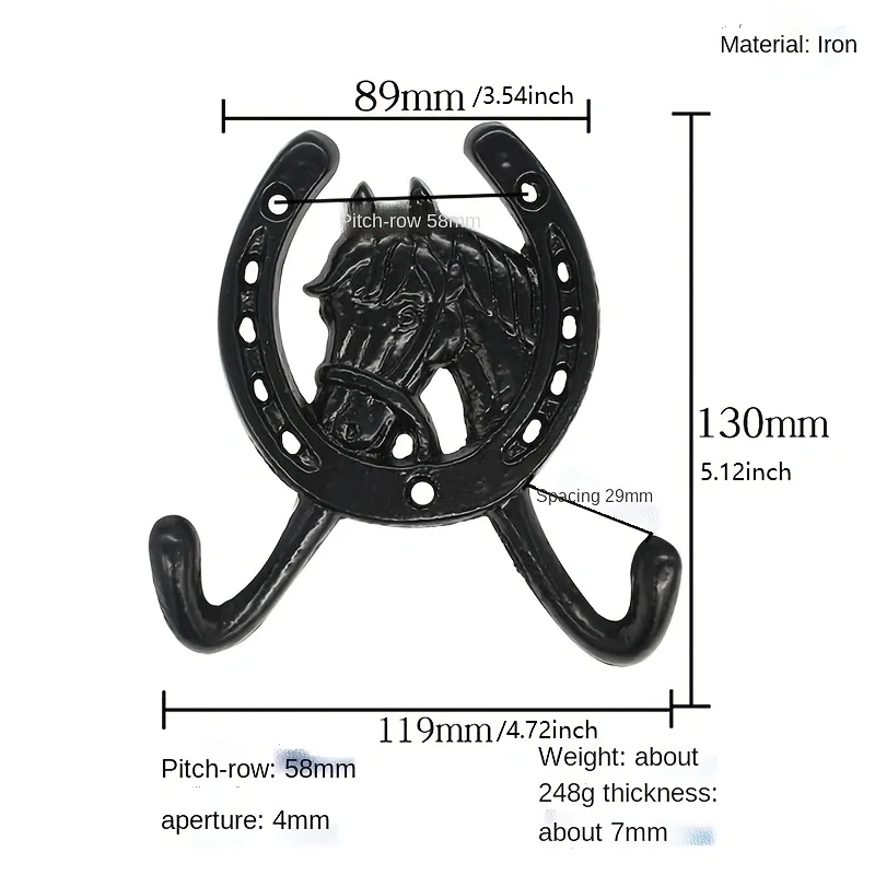 1PC Cast Iron Horseshoe Shape Wall Hooks Home Crafts Decorative Hooks with Three Screws Garden Outdoor Wall Decor Bedroom