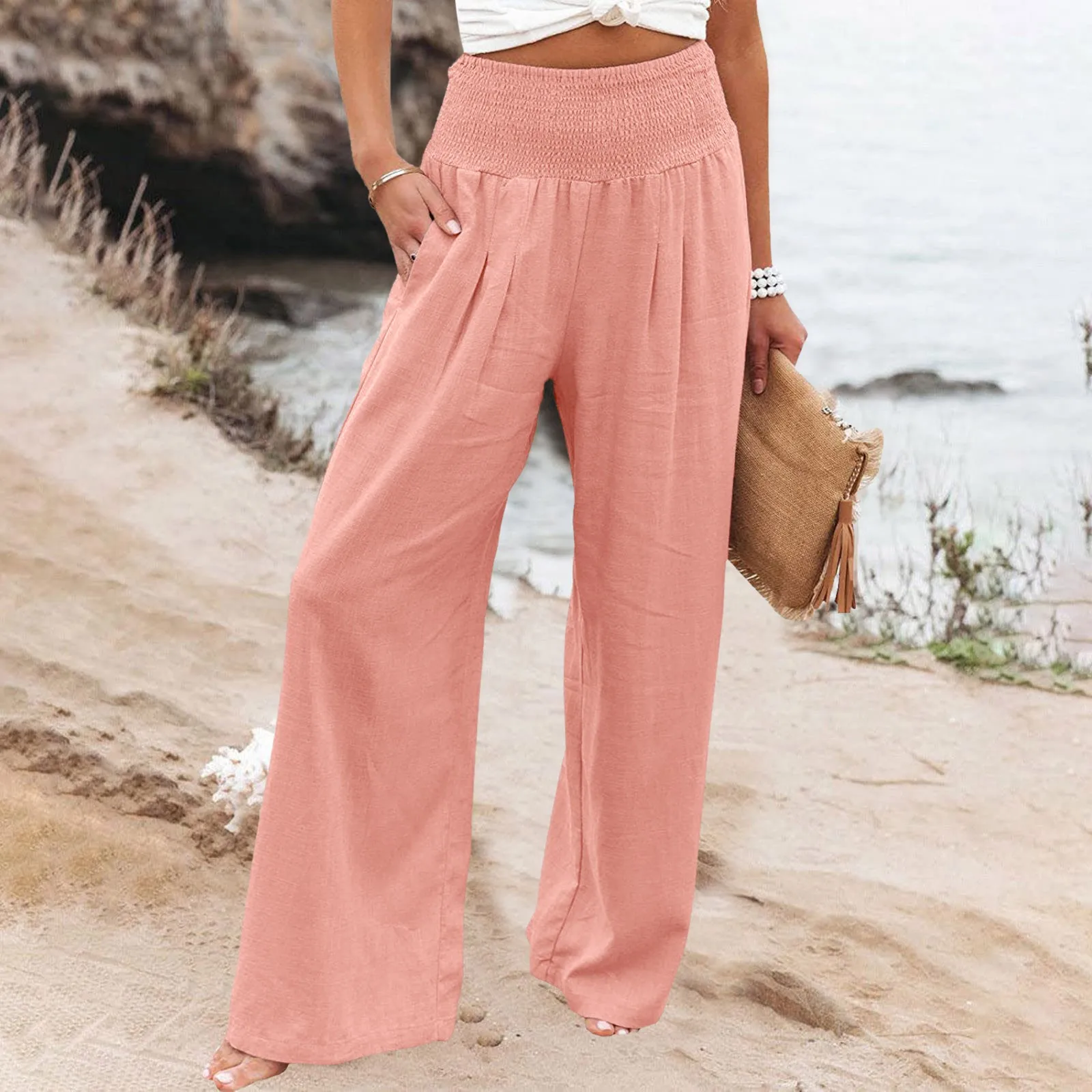 

2024 Pants For Women Loose High Waist Wide Leg Trouser Casual Fitted Pants Comfortable Beach Trendy Sport Pants Women Trouser