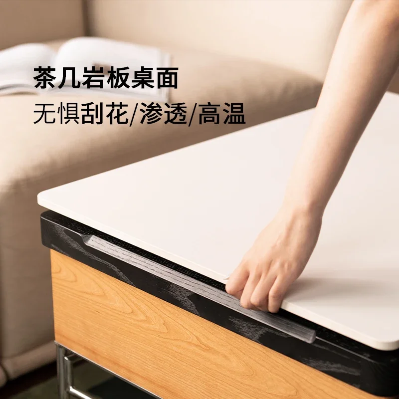 Мобильный подъемный журнальный столик из каменной плиты, складной край для гостиной, многофункциональный средний и древний диван из массива дерева, боковой шкаф