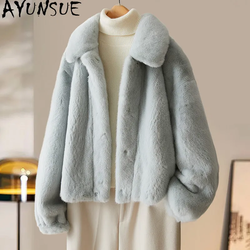 AYUSNUE Natural Mink Coat Women Clothing 2026 Winter Jacket Woman Whole Female Mink Real Fur Coats Fashion Short Шуба Женская