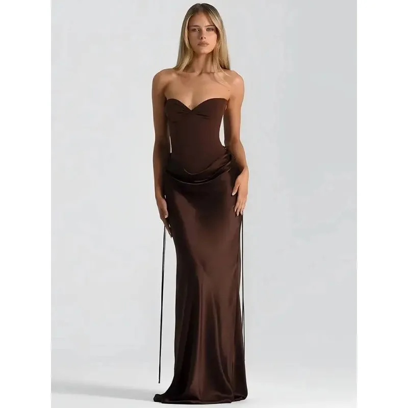 

Strapless Backless Sexy Maxi Dress Women Gown Elegant Off-shoulder Patchwork Bodycon Sleeveless Club Party Long Dress