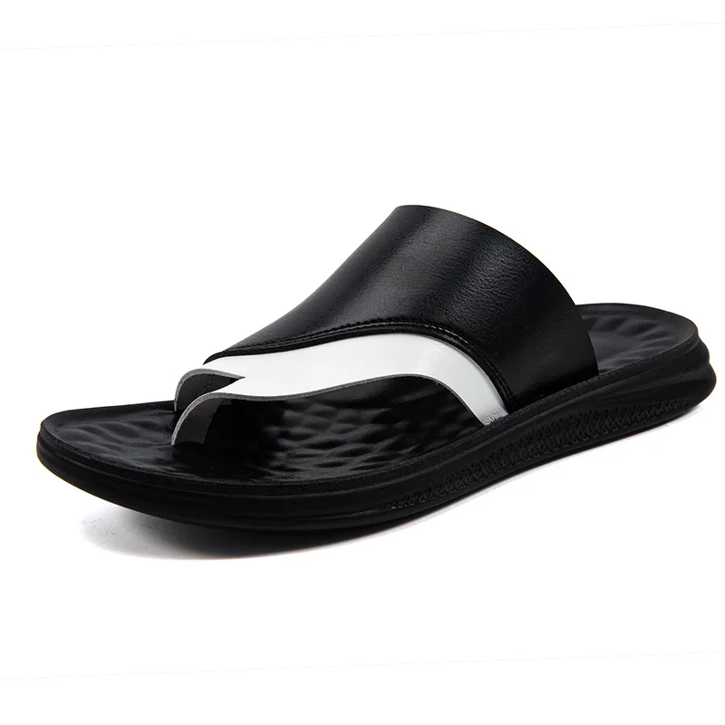 

Stylish Color Matching Soft Leather Flip Flops Daily Vacation Beach Sandals