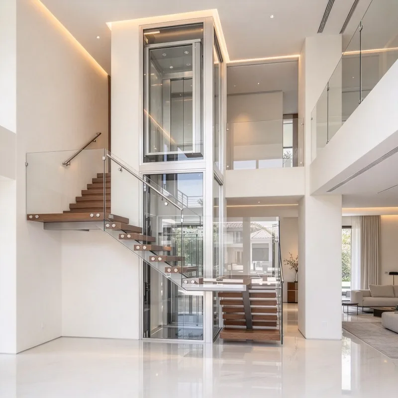 Modern Villa Glass Panoramic Sightseeing Elevator Lift Hydraulic Vertical Passenger Elevator Personal Elevator for Home House