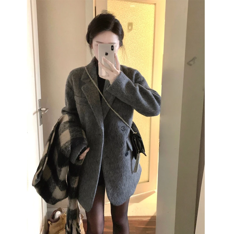 

Шерстяной тюнер в стиле ретро Briti Sle, женское осенне-зимнее шелковое пальто высокого класса, уличный костюм, корейская версия для поездок на работу