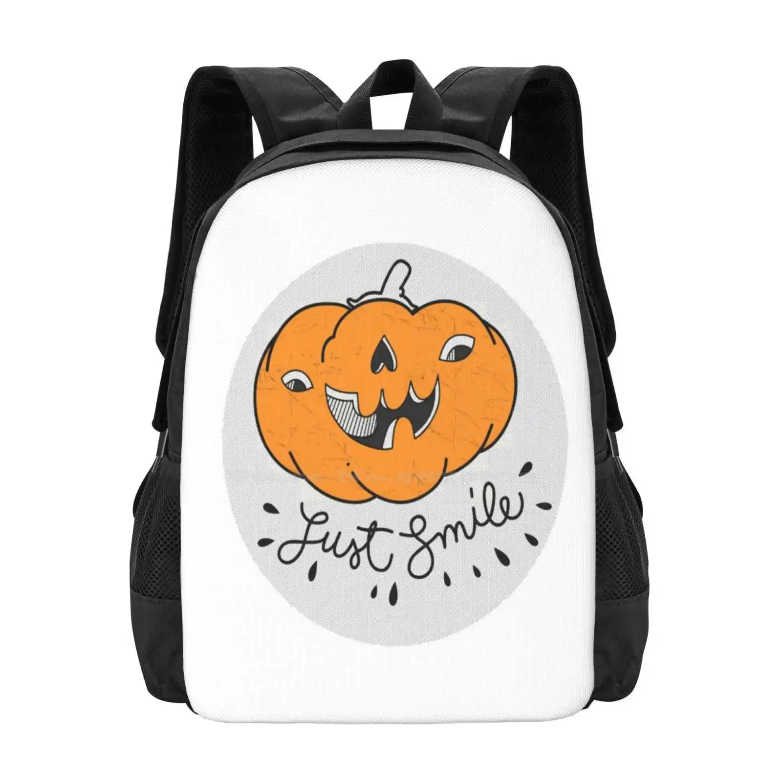 

Just Smile! Pumpkin New Arrivals Unisex Bags Student Bag Backpack Halloween Pumpkin Smile Orange Cover Skull Ghost Frightening