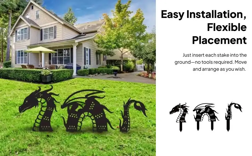 

Dragon Metal Decorative Garden Stakes Weather Resistant Lawn Ornaments for Patio Outside Flowerbed Backyard Housewarming Gifts