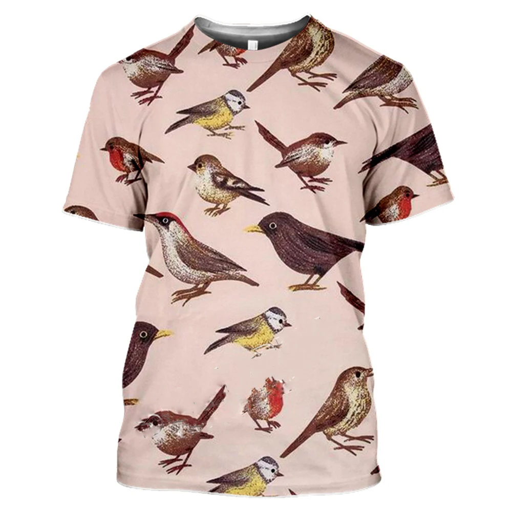 3d Tshirts For Men Vintage T-shirt Street Fashion Colorful Birds Printed Short-sleeved Loose Oversized Funny T-shirt Tops Tees