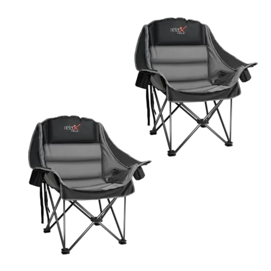 

2 Pack Oversized Camping Chair Portable Folding Padded Outdoor Lounge Chair with Side Pocket Cup Holder Heavy Duty Support 500L
