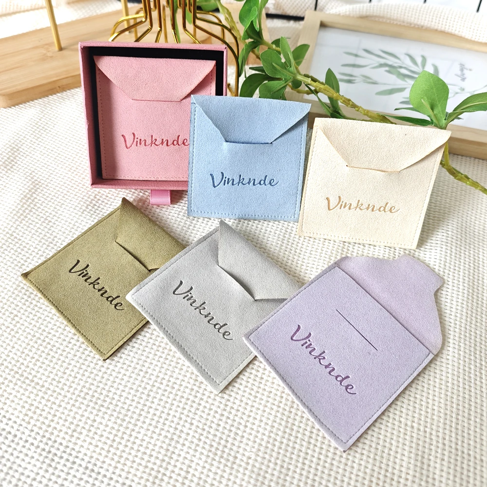 

100pcs/Lot Microfiber Jewelry Packaging Gift Bags Custom Logo Envelope Insert Velvet Jewellry Pouch Necklace Ring Gift Pouches