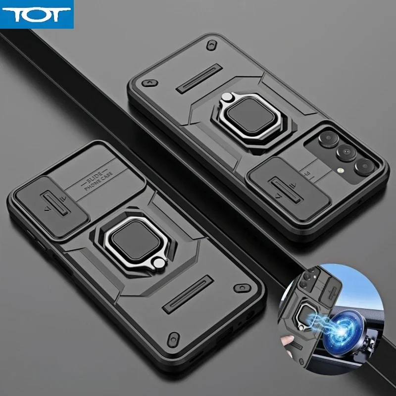 

Slide Camera Protect Armor Phone Case For Samsung Galaxy A15 A25 A35 A55 5G Car Magnetic Holder Cover for Galaxy A 15 25 35 55