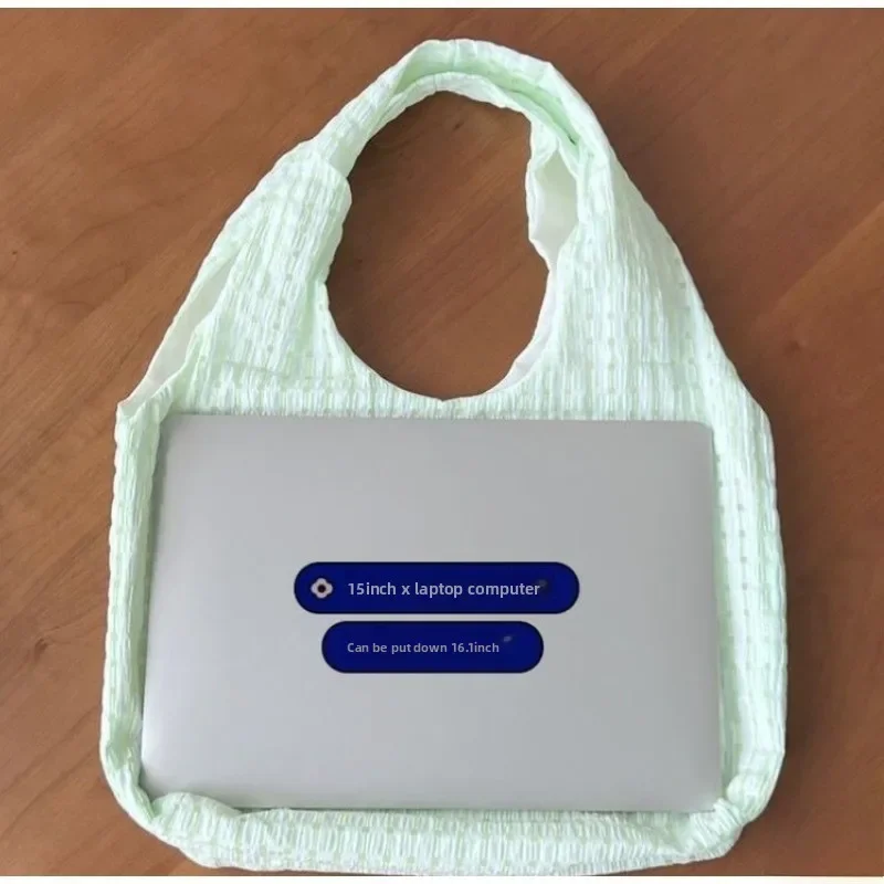 Mint Green Plaid Canvas Shoulder Tote Bag Vibrant Candy Tone Lightweight All-match Summer Outing Refreshing Design image 5