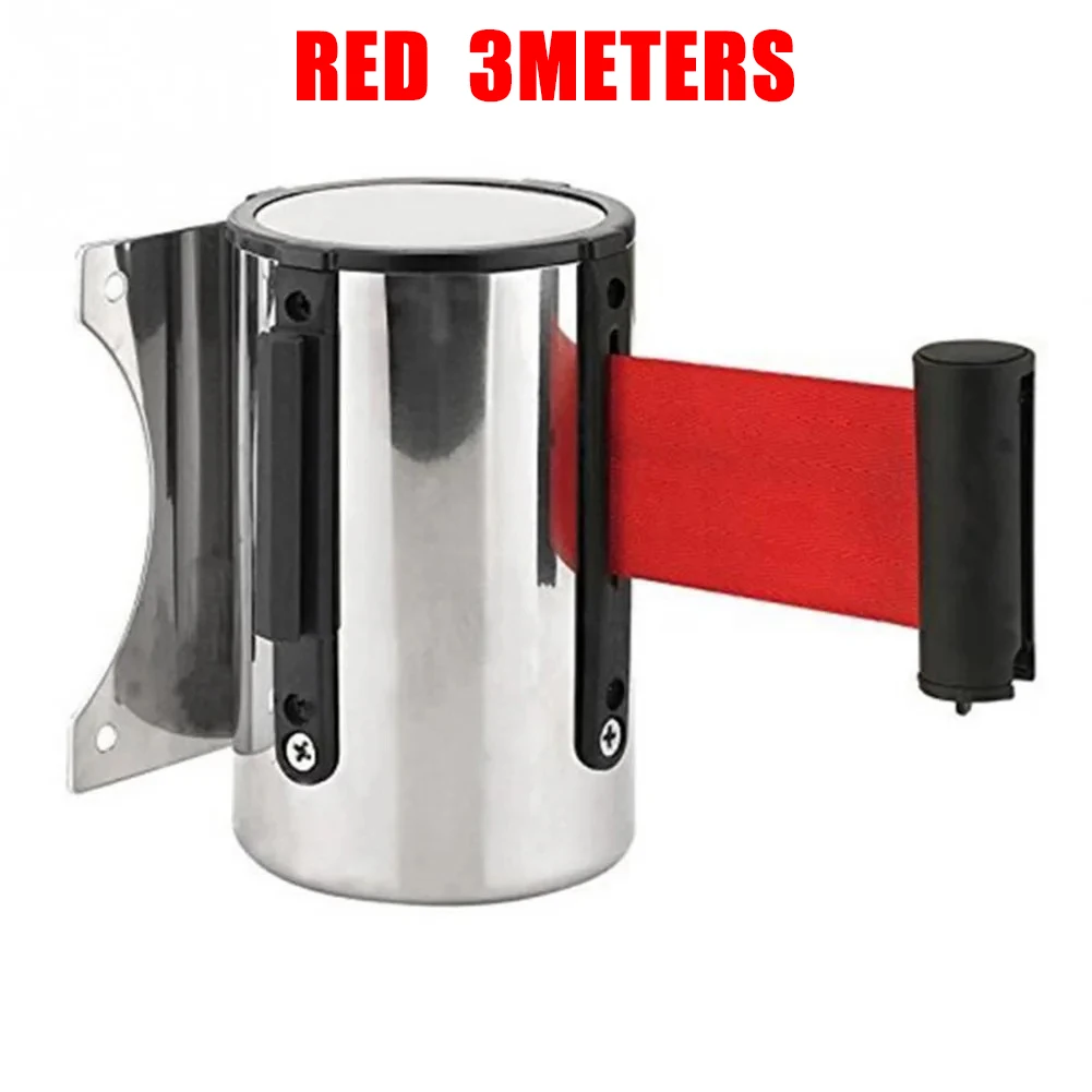 1pc Retractable Ribbon Barrier Crowd Control Outdoor Stainless Steel Wall Mount Red Belt Sport Stanchion Queue Rope Barriers