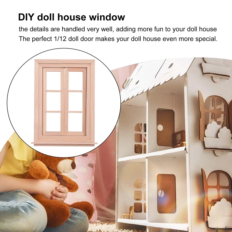 1:12 Poppenhuis Miniatuur Dubbel Raam Houten 6 Ruit Frame En Glasplaat Poppenhuis Diy Dubbele Raam Accessoires Voor Pop Hou